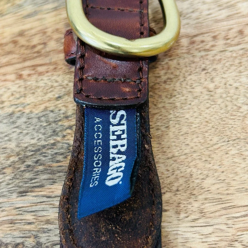 Sebago Belt Mens Size 34 Brown Leather Casual Dress Vintage Made USA Brass